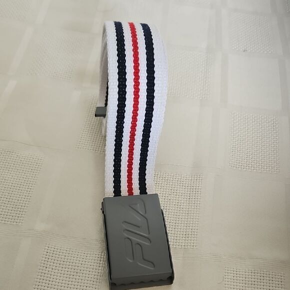 Fila White Belt with Navy and Red Stripes - Picture 1 of 16